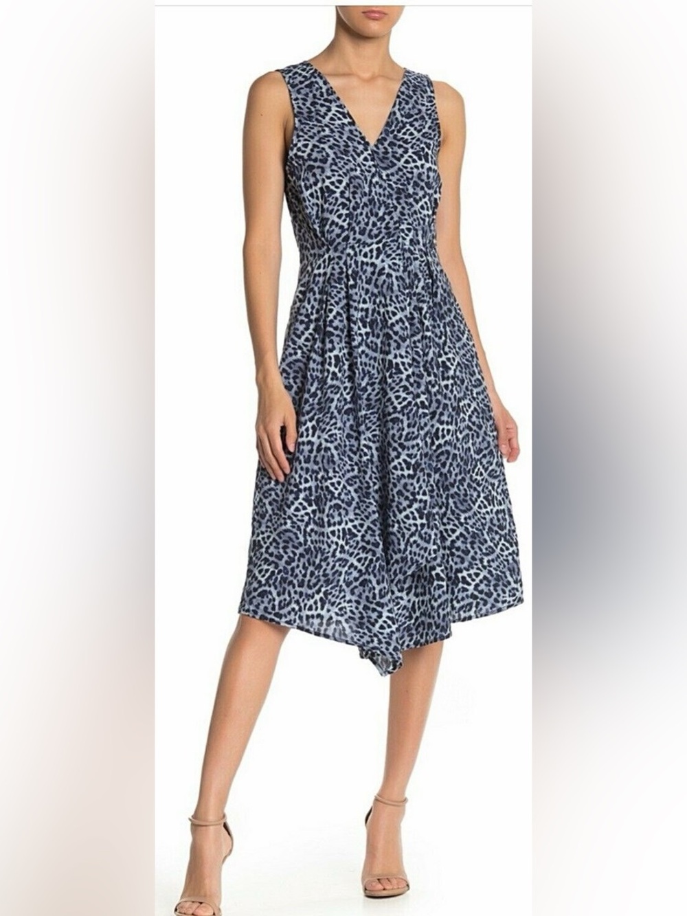 beachlunchlounge Leopard Print Asymmetrical Pleated Midi Dress